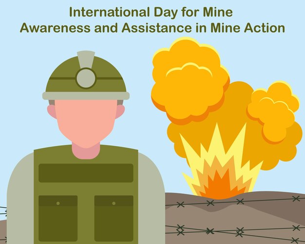 Ilustración gráfica vectorial de una mina explota detrás de la gente perfecto para el día internacional