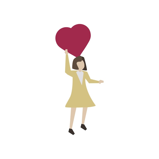 Ilustración gráfica vectorial de la niña con corazón