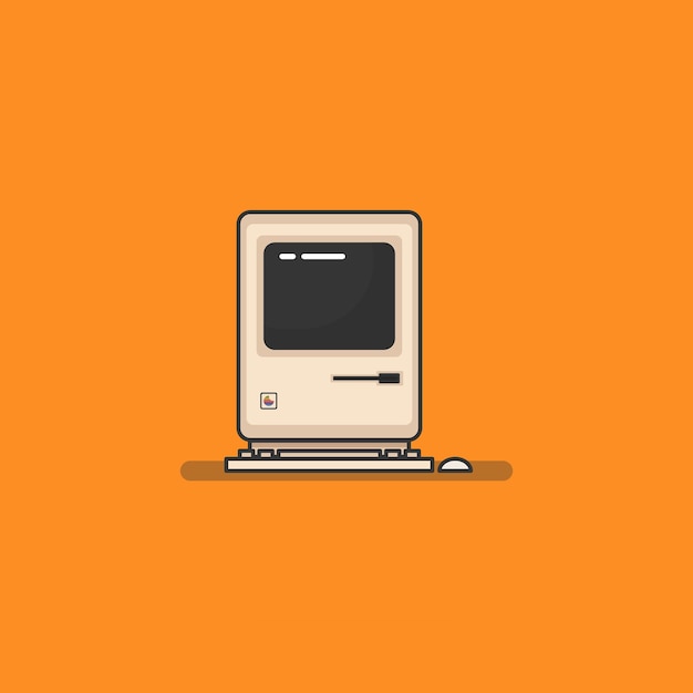 Ilustración gráfica vectorial de PC Ilustración vintage con fondo naranja