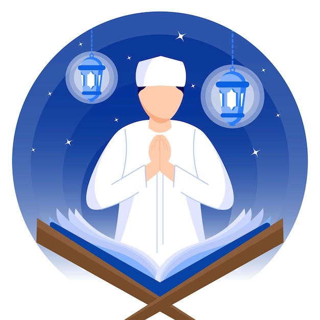 Ilustración gráfica vectorial personaje de dibujos animados de ramadhan