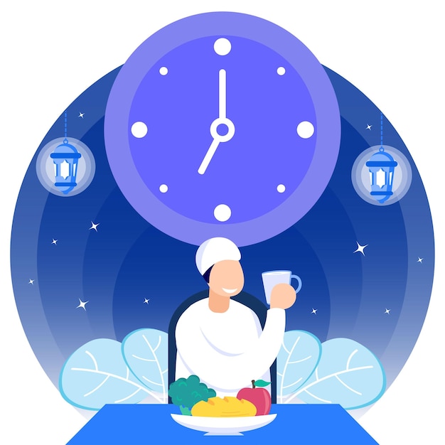Ilustración gráfica vectorial personaje de dibujos animados de ramadhan