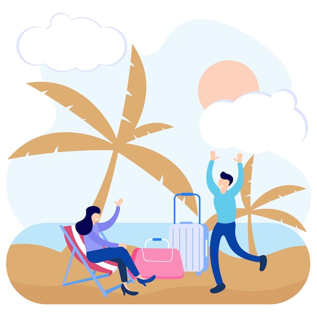 Ilustración gráfica vectorial personaje de dibujos animados de viajes y vacaciones