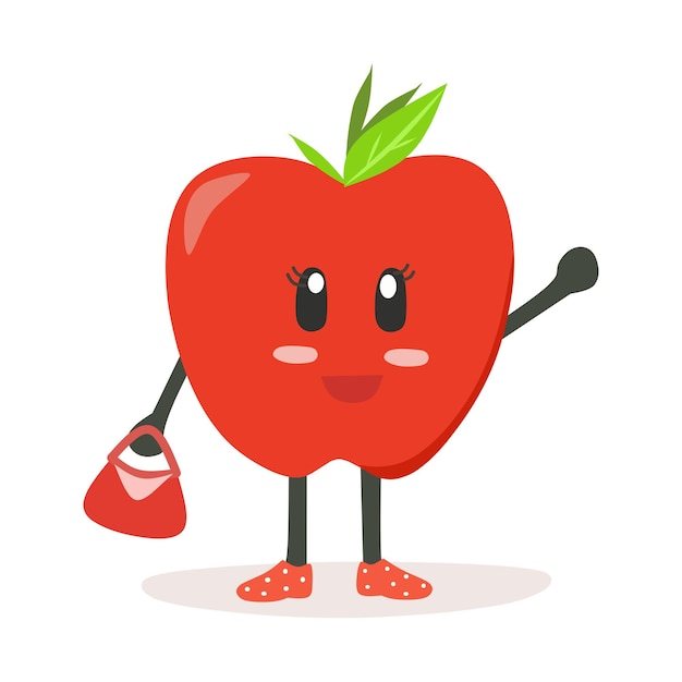 Vector ilustración gráfica vectorial de personajes de dibujos animados de apple. caricatura linda manzana con bolsa de compras