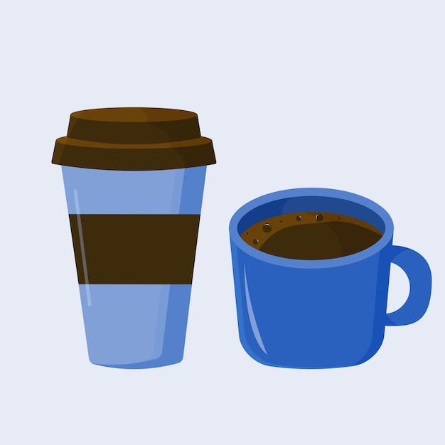 Ilustración gráfica vectorial de una taza de café azul y una taza de café