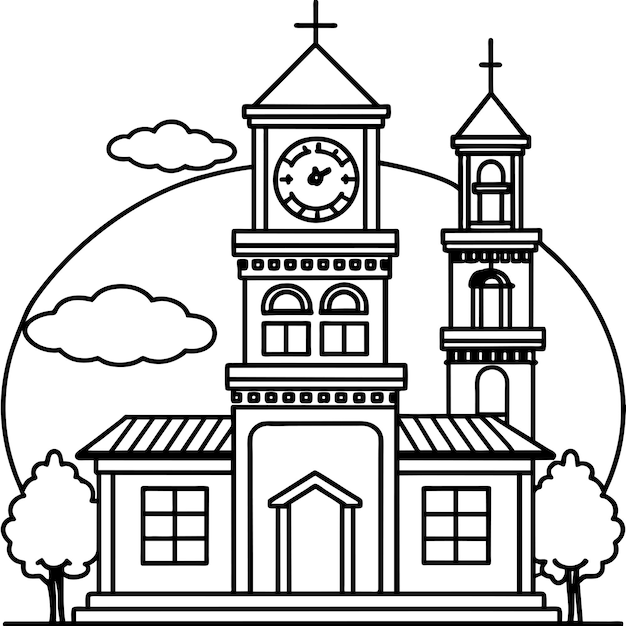 Ilustración gráfica vectorial de la torre del reloj formato de archivo fuente EPS diseño de icono de escala sin pérdidas