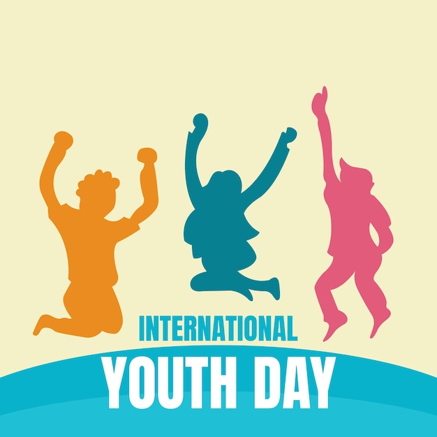 Ilustración gráfica vectorial de tres siluetas están saltando juntos perfecto para el día mundial de la juventud
