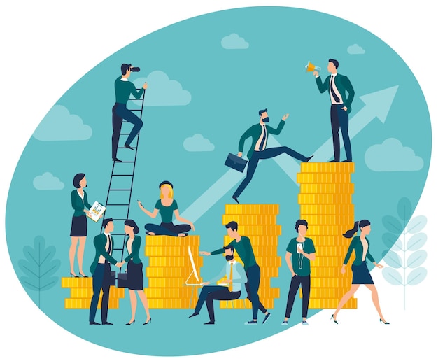 Ilustración del gráfico de crecimiento de ganancias de inversión con personas