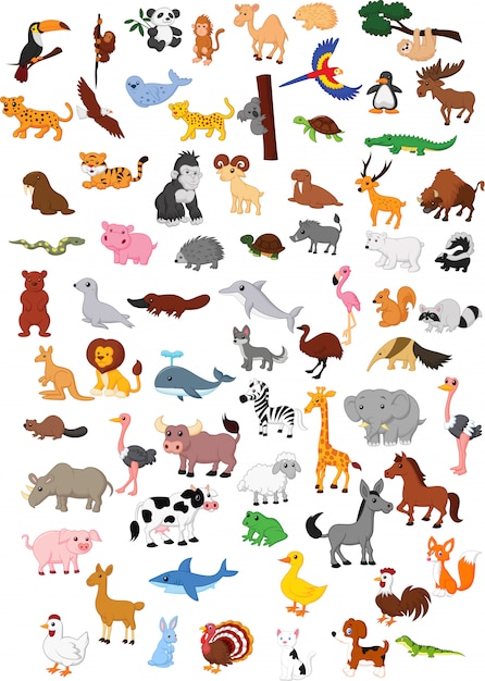 Ilustración de gran conjunto de dibujos animados de animales