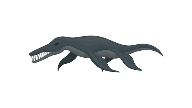 Ilustración de un gran liopleurodon con dientes afilados Animal marino prehistórico de la Edad del Hielo Criatura marina Elemento gráfico para un libro de zoología Diseño vectorial plano colorido aislado sobre fondo blanco
