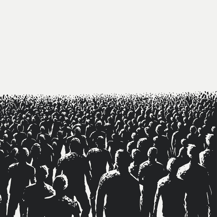 Vector ilustración de una gran multitud en blanco y blanco