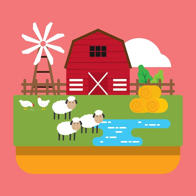Ilustración de granja de rancho de dibujos animados