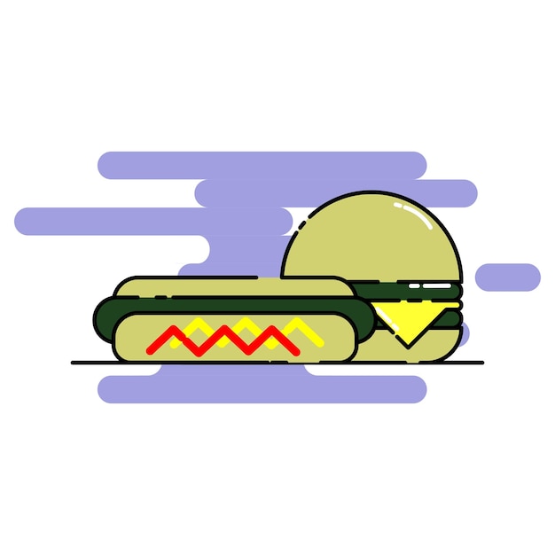 Vector ilustración gratuita del icono de dibujos animados del perrito caliente y la hamburguesa de queso