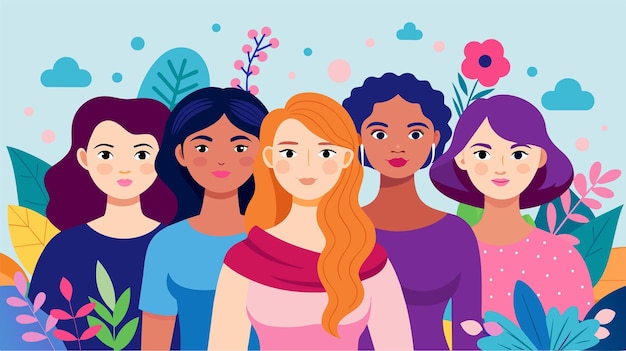 Vector ilustración de un grupo diverso de mujeres juntas