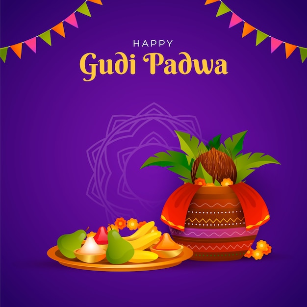 Vector ilustración de gudi padwa con gradiente