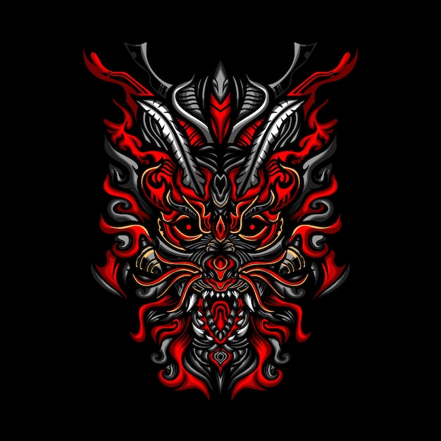 Ilustración de guerrero dragón rojo