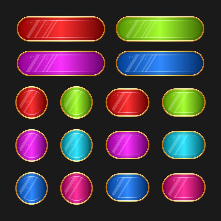 Vector ilustración de gui de interfaz de usuario de juego diseñada para juegos de botones para computadoras de videojuegos