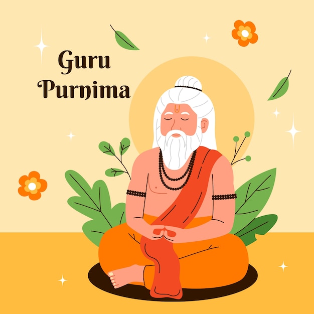 Ilustración de Guru Purnima dibujada a mano