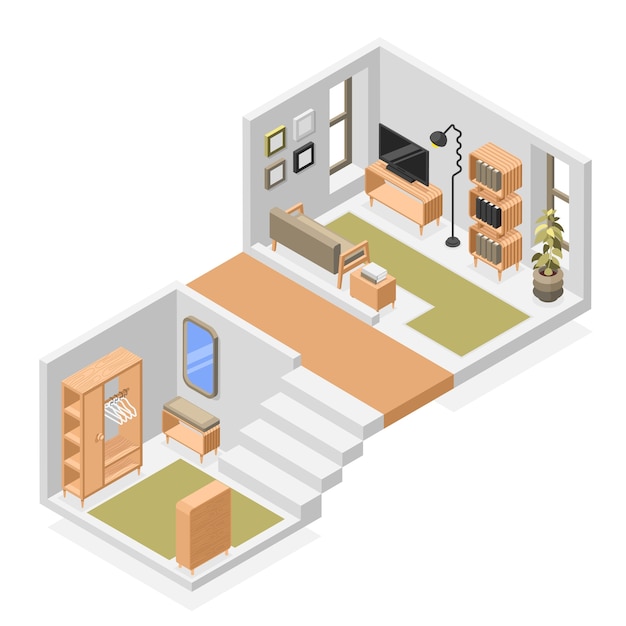 Vector ilustración de habitaciones isométricas