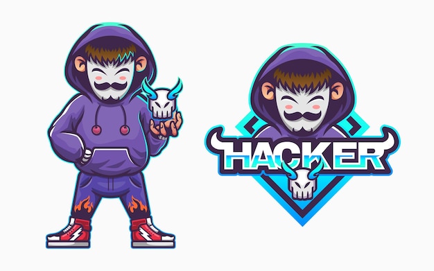 Ilustración de hacker con máscara de mascota