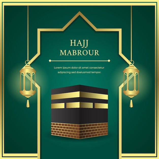 Ilustración de Hajj Mabrour con fondo vectorial dorado y negro de la Kaaba