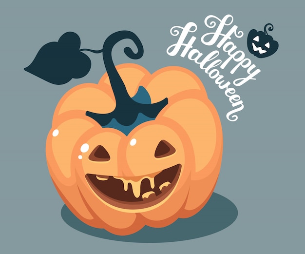 Ilustración de halloween de calabaza naranja decorativa con sonrisa