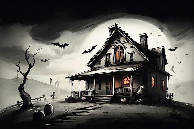 Ilustración de Halloween estilo de dibujo a lápiz horror espeluznante fondo de Halloween