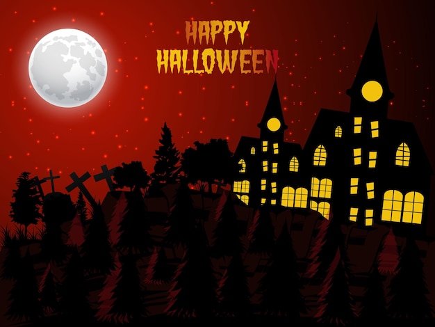 Vector ilustración de halloween con fondo de noche de luna colorida