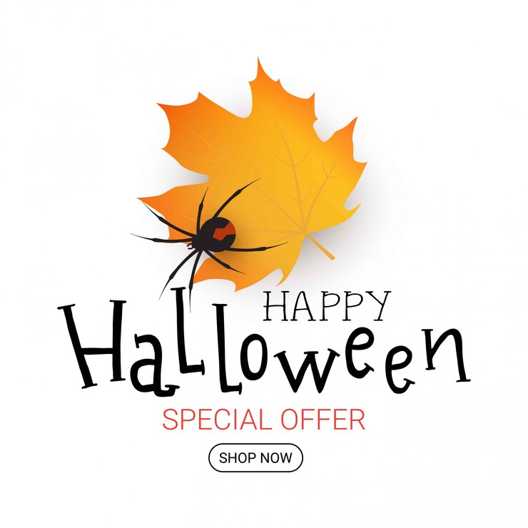 Ilustración de Halloween con hoja de otoño. Venta de banner. Feliz Halloween
