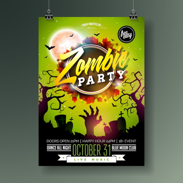 Ilustración de halloween zombie party flyer