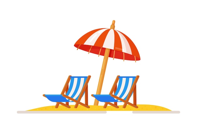Vector ilustración de hamacas en la arena bajo una sombrilla