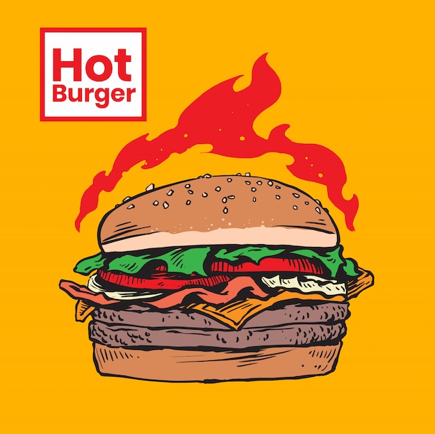 Vector ilustración de hamburguesa caliente