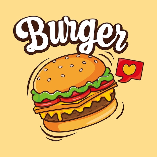 Ilustración de hamburguesa deliciosa dibujada a mano. Logotipo o pegatina para su diseño, menú, artículos promocionales.