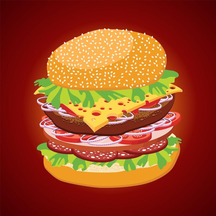 Vector ilustración de hamburguesa estilizada. ilustración para el menú de comida rápida de diseño.