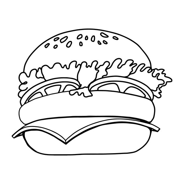 Ilustración de una hamburguesa en estilo de línea Elemento de diseño para el cartel del cartel de la tarjeta del emblema volante ilustración vectorial
