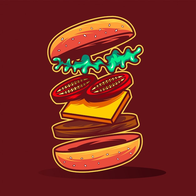 Ilustración de hamburguesa flotante