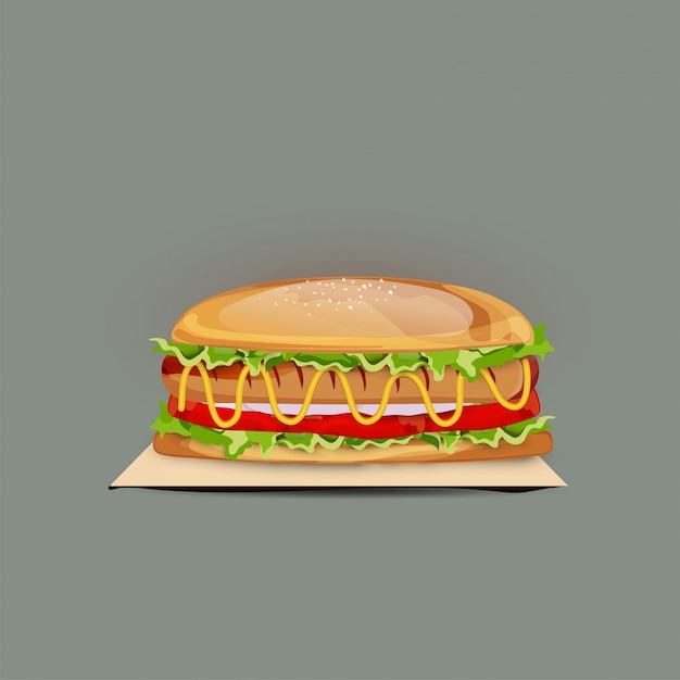 Ilustración de una hamburguesa en fondo gris.