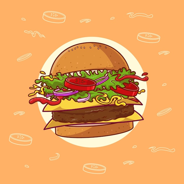 Ilustración de hamburguesa fresca prediseñada