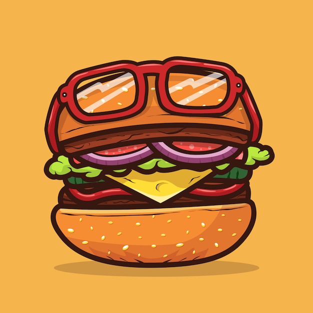 Ilustración de hamburguesa con ilustración de alimentos de anteojos