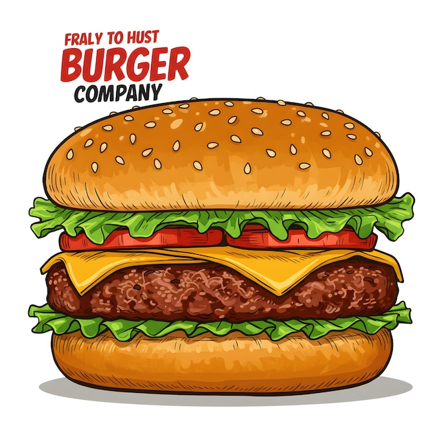 Ilustración de una hamburguesa jugosa