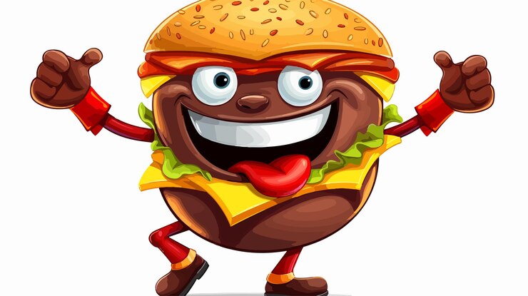 Vector ilustración de una hamburguesa de queso de res feliz