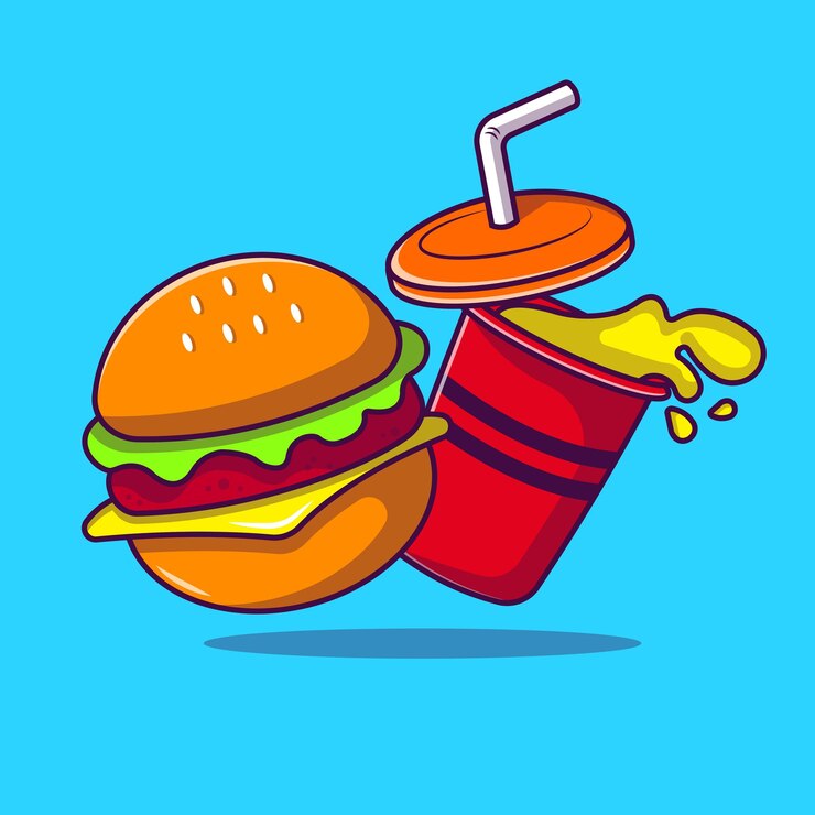 Ilustración de hamburguesa y refresco Diseño de icono de comida rápida Ilustración de comida rápida deliciosa