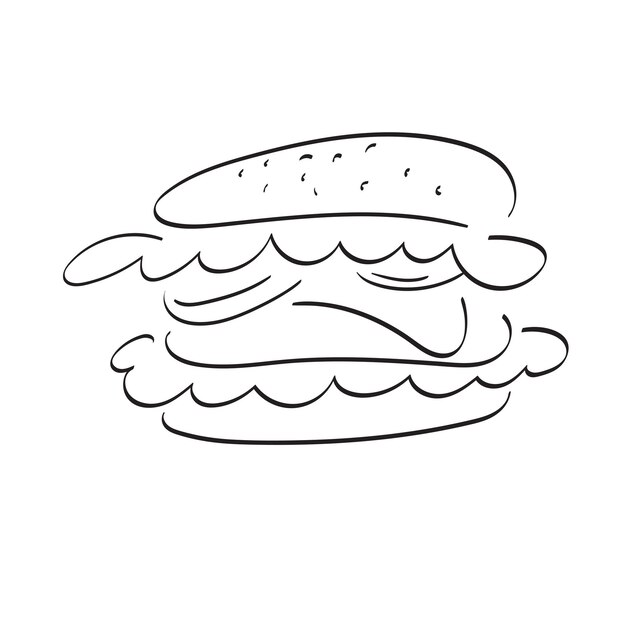 Ilustración de hamburguesa vector dibujada a mano aislada en fondo blanco