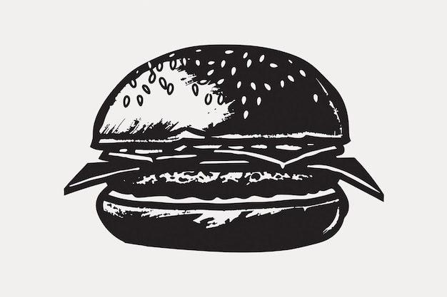 Ilustración de hamburguesas antiguas en blanco y negro