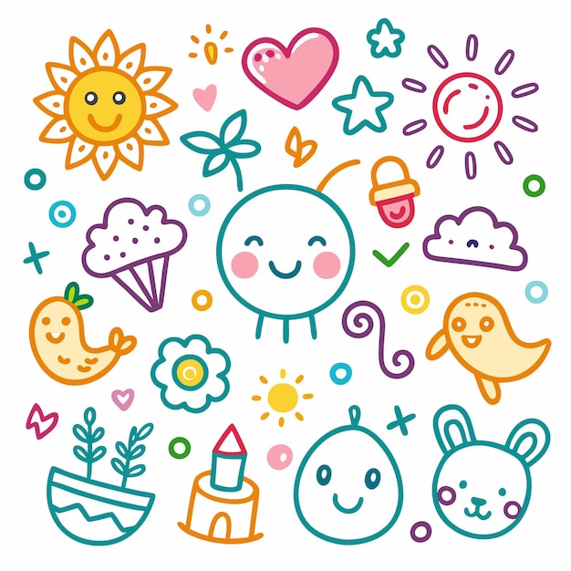 Ilustración de Happy Doodle con Sun Heart Bunny y más