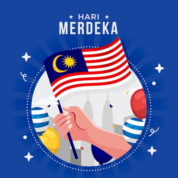 Vector ilustración de hari merdeka plana