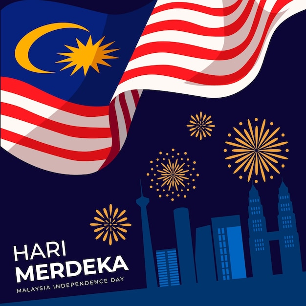 Ilustración de hari merdeka plana
