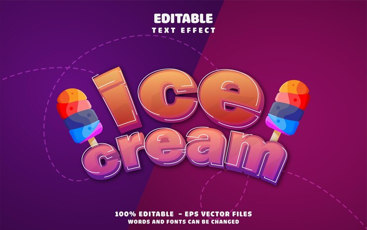 Vector ilustración de helado de efecto de texto editable de alimentos