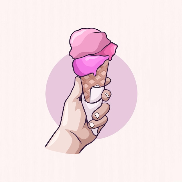 Ilustración de un helado en la mano