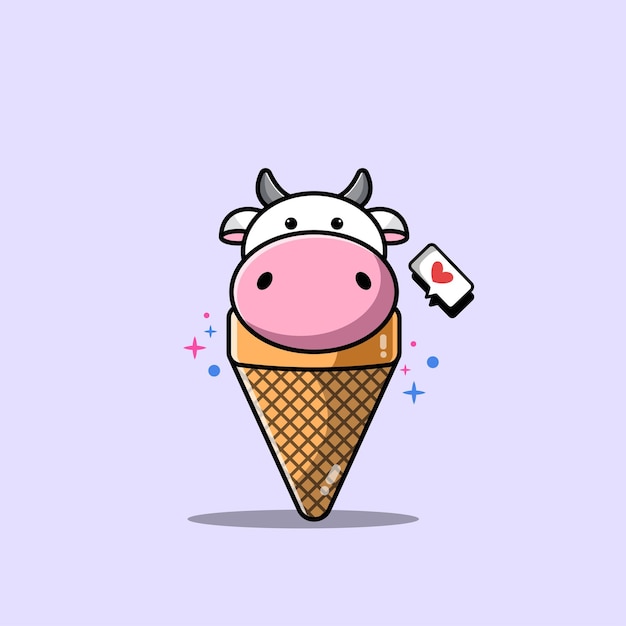 Vector ilustración de helado de vaca con símbolo de amor