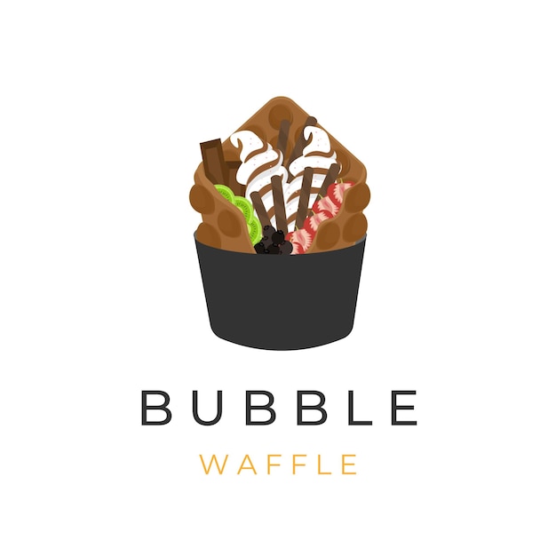 Vector ilustración de helado de waffle de burbujas con cobertura de frutas y chocolate